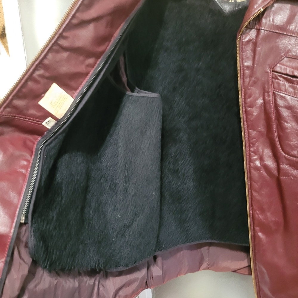 1970's Moto Men's Burgundy Oxblood Zip-Front Leather Jacket Double Lined - Picture 7 of 11